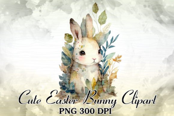 Cute Easter Bunny Watercolor Clipart