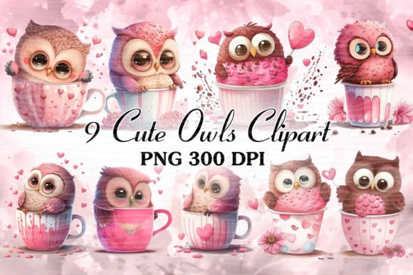 Cute Pink Owl Watercolor ClipArt