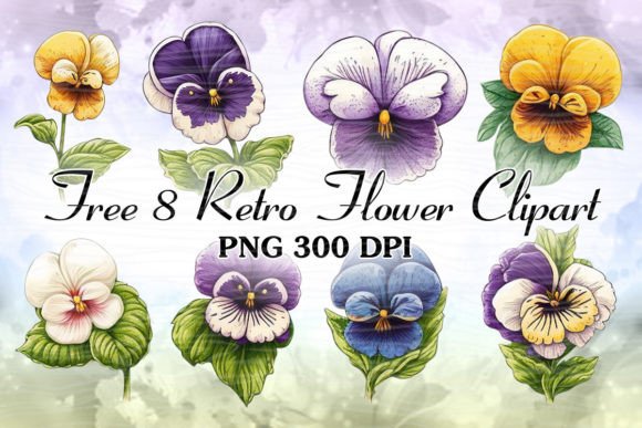 Free Retro Flowers Watercolor Clipart