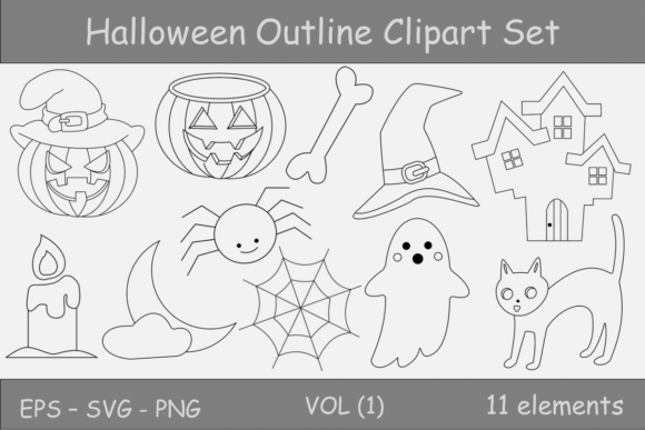 Funny Halloween Clipart Illustration Set