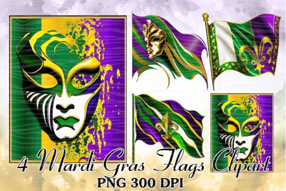 Mardi Gras Flags Sublimation Clipart