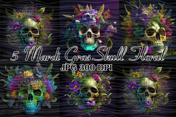 Mardi Gras Skull with Flowers JPG