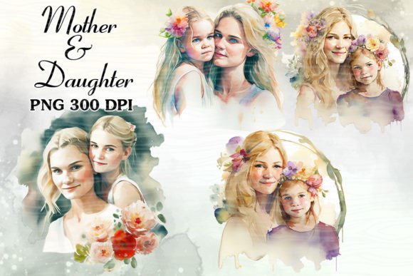 Mother and Daughter Watercolor Art