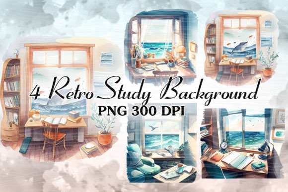 Study Room with Sea Background Art