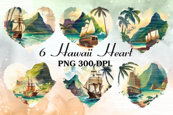 Vintage Hawaii Heart Watercolor