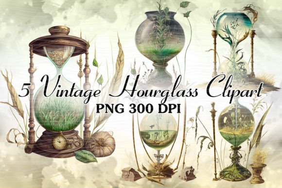 Vintage Hourglass Watercolor Clipart