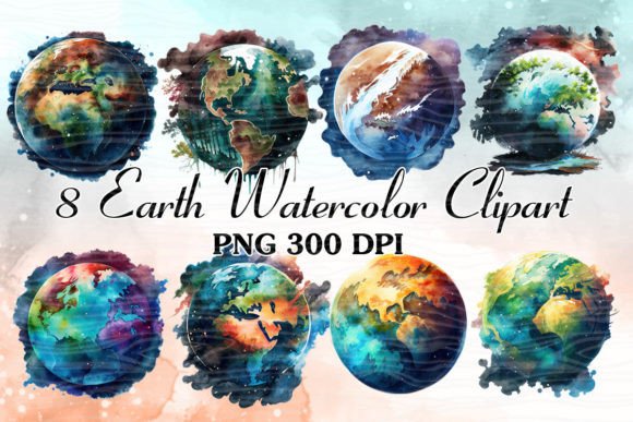 Watercolor Earth Planet Clipart
